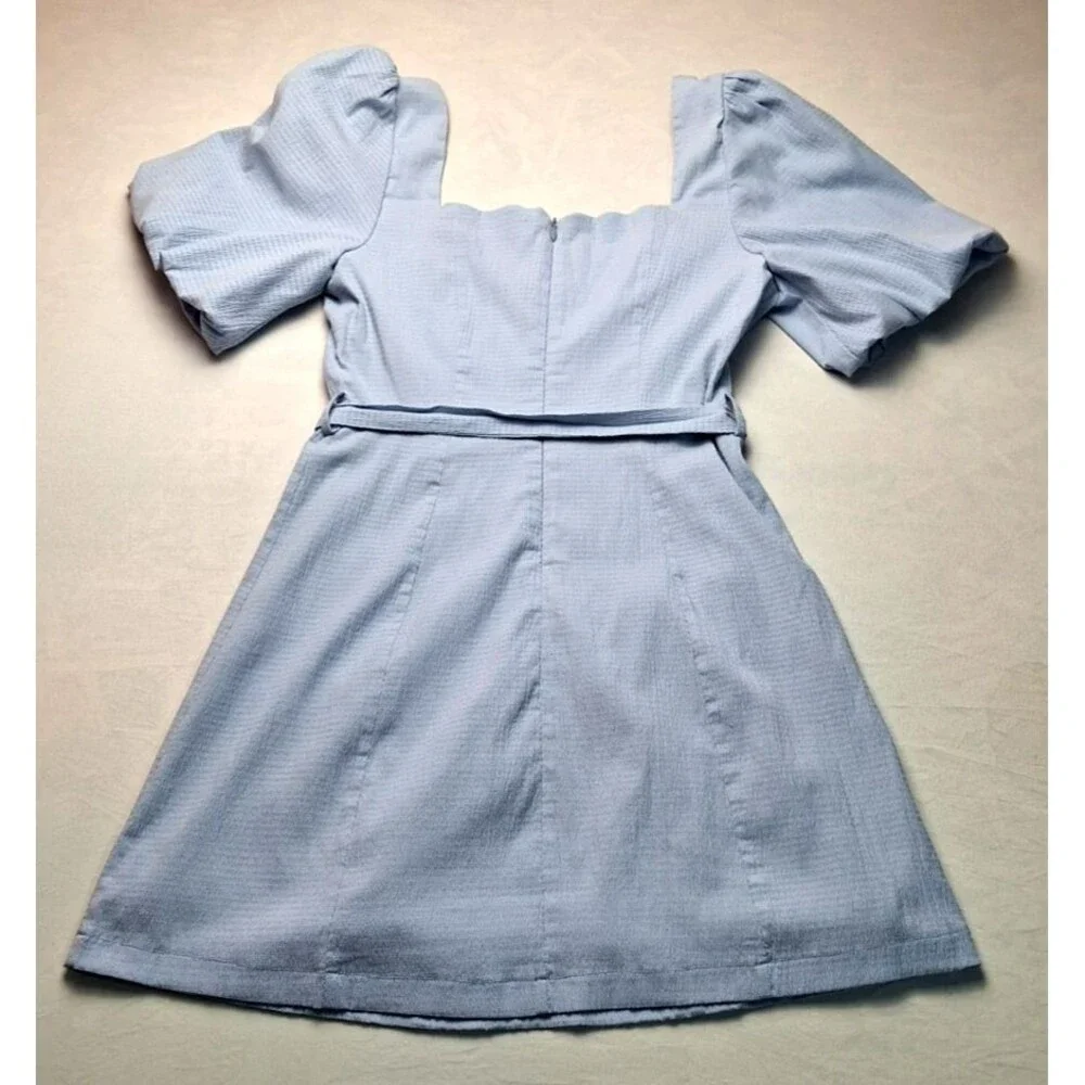 Lulus Women’s Blue Floral Cottagecore Puff Sleeve Mini Dress Square Neck Size M